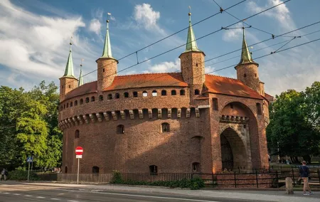A glance at the Krakow Old Town from the deck of a electric golf cart