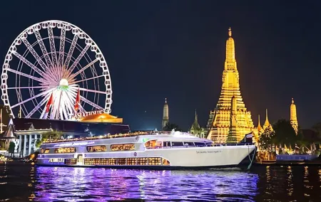 White Orchid Chao Phraya River Dinner Cruise free Beer in Bangkok