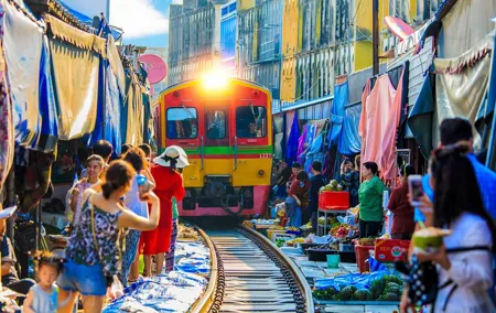 Amphawa Floating & Maeklong Railway Train Market (Small Group)