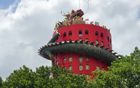 Floating Market with Great Pagoda Temple and Wat Sam Phran