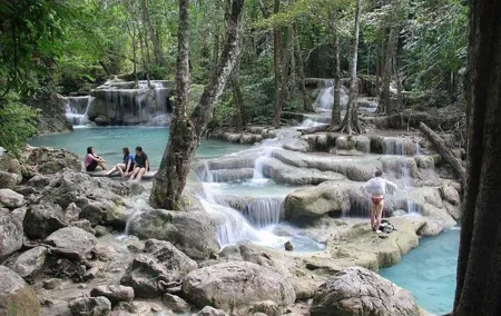Damneon Saduak Floating Market & Erawan Waterfall from Bangkok