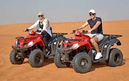 Morning Desert Safari Quad-bike camel ride Sand Surfing in Dubai