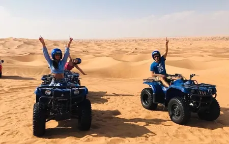 Dubai Self-drive Quad Bike,Sand Boarding,Camel Ride and Refreshments at Camp