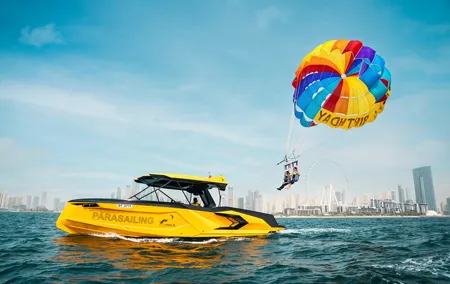 Parasailing in dubai with jbr beach and palm jumeria