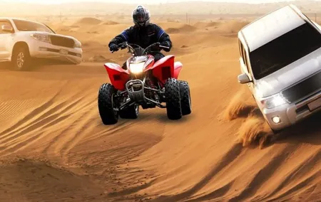 Dubai Evening Desert Safari Dune Bashing Camel Ride & BBQ Dinner