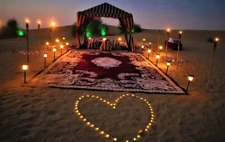 Romantic Dinner in Dubai Desert, Camel Ride, VIP Set Up & Falcons