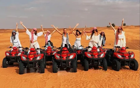Desert Quad Biking Tour and Sand Boarding with Dinner in Dubai