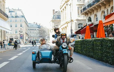 Paris Vintage Olympic Tour on Sidecar Motorcycle