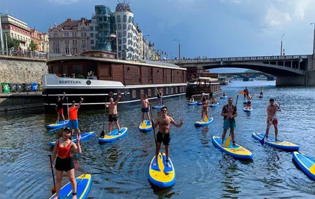 Stand-Up Paddleboarding on the Vltava River in Prague