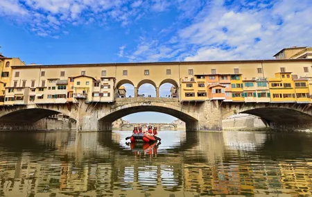 Rafting on the Arno River in Florence under the Arches of Pontevecchio