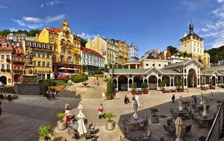 Karlovy Vary including Watchtower and Funicular from Prague