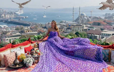 Flying Dress Rooftop Photo Shoot with Bosphorus