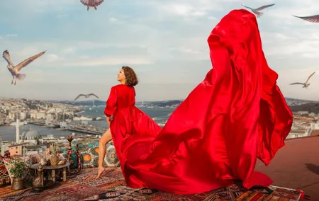 Istanbul Rooftop Photoshoot with Flying Dress