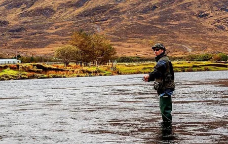 River fishing for wild trout. Connemara. French speaking Ghillie