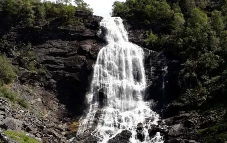 Bride's Veil and Steinsdalsfossen waterfalls with sceneries of Hardanger Fjord