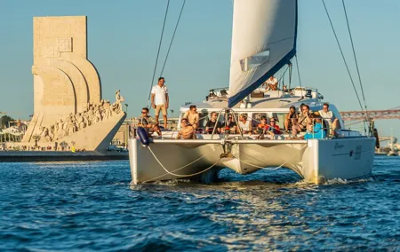 Lisbon Sailing Catamaran Sunset Group Cruise with drinks