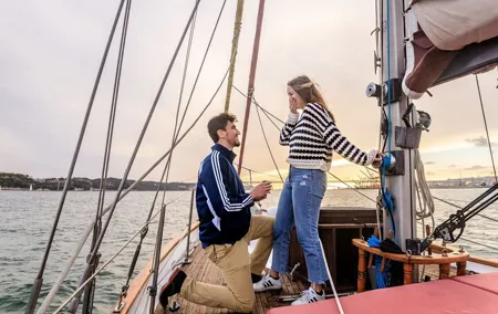 Marriage proposal on a Vintage Sailboat