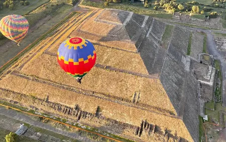 Balloon flight with pyramids tour and transportation from Mexico City