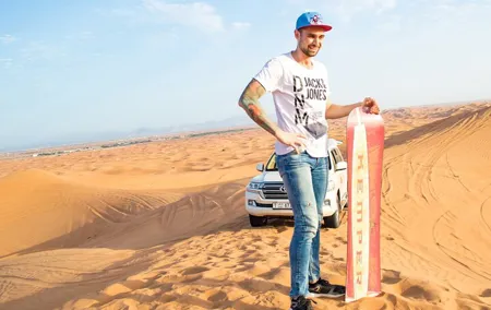 Private Morning Desert Safari Dubai Camel Riding and Sandboaring